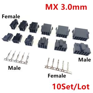플러그인 수 암 하우징 단자 커넥터, 몰렉스 3.0mm, 2*1, 2, 3, 4, 5, 6, 7, 8, 9, 10, 11, 12P MX3.0 mm, 10 세트 더블 로우 커넥터