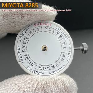 정품 Miyota 8285 자동 기계식 무브먼트 Mod 요일-요일 시계 메커니즘(요일 포함) 12:00/날짜 3:00시 21개의 보석