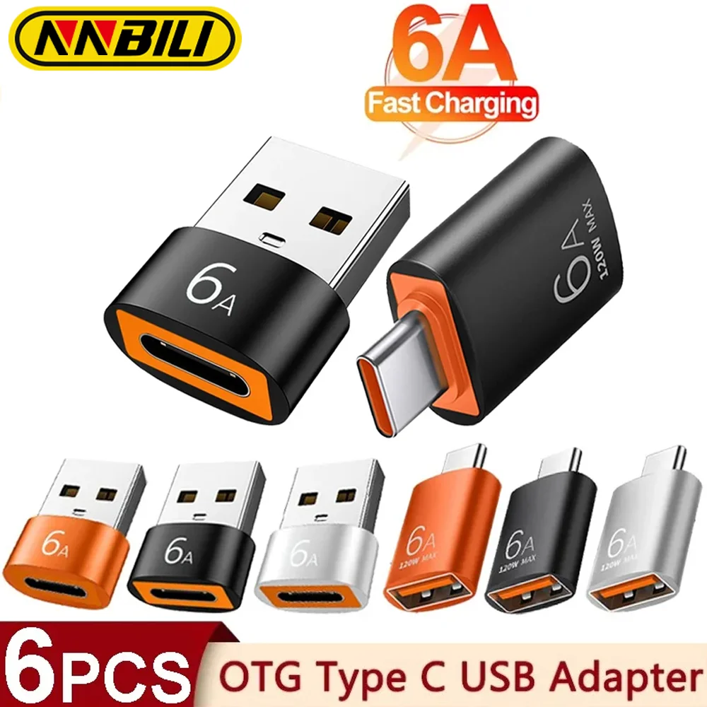 NNBILI 6A USB To Type C OTG 어댑터 Macbook 용 Type-c 여성용 충전기 변환기에 120W USB-C 남성 삼성 데이터 전송 어댑터
