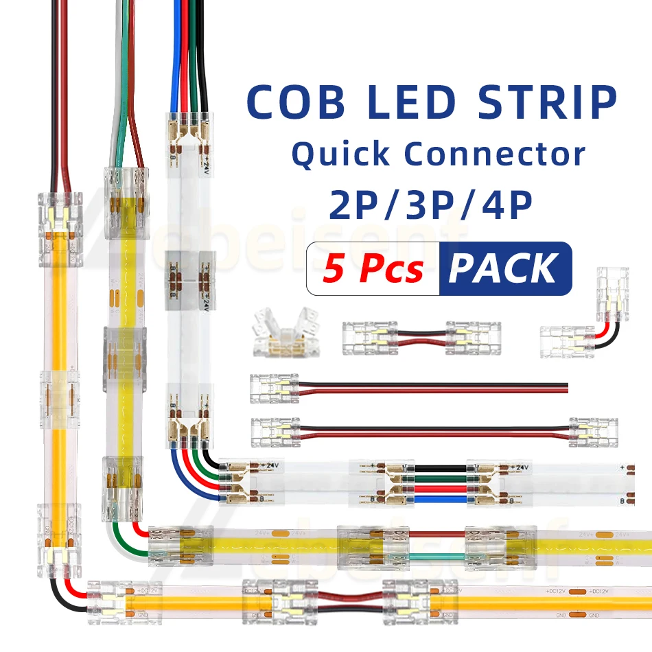 5Pcs 2Pin 3Pin 4Pin COB LED 커넥터 스트립-스트립 빠른 연결 와이어 FOB 유연한 2 3 4 핀 조명 테이프에 어두운 영역 없음