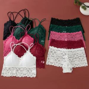 여성 레이스 비 와이어 브래지어와 팬티 세트 투명 저층 팬티 초박형 컴포트 속옷 여성 Bralette 란제리 세트