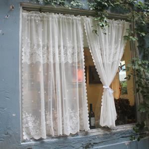 1pc 흰 꽃 레이스 커튼, 스위티 귀여운 주방 세미 커튼, 막대 포켓, 목가적 인 Tulle Voile 홈 장식, 캐비닛 작은 커튼