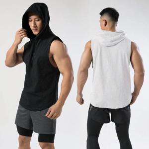 솔리드 컬러 2023 브랜드 뉴 남성 탱크 탑 조끼 민소매 티셔츠 남성 후드 맨 조끼 탑 힙합 남성 탱크 탑 T 셔츠