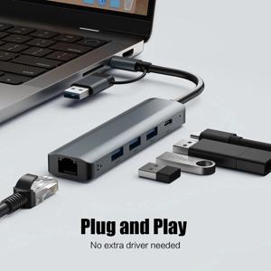 USB C 허브 USB-C 멀티 포트 어댑터 유형 C 3.1 USB 3.0 데이터 전송 MacBook Pro Air용 기가비트 이더넷 RJ45 1000Mbps 분배기