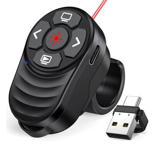 충전식 USB C 타입 무선 프레젠테이션 리모콘, 핑거 링 프레젠테이션 파워포인트 리모콘, 라이트 포인터 포함