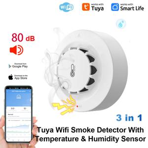Tuya WiFi 온도 및 습도 센서 연기 감지기 보호 알람 연기 감지기 조합 소방관