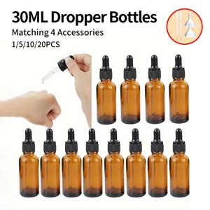 5/10/20pcs + 액세서리 4개 5/10/15/20/30ml 리필형 유리 스포이드 병 깔때기 2개 에센셜 오일 및 향수용 피펫 2개