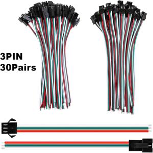 30 쌍 JST SM 3 핀 커넥터 WS2812B WS2811 WS2812 LED 스트립 라이트 용 15cm 20AWG 와이어 여성/남성 LED 커넥터