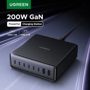 UGREEN 200W GaN 충전기 8 in 1 데스크탑 노트북 고속 충전 스탠드 for iPhone 18, 17, 16 Pro Max, Macbook Air, Xiaomi, Samsung 태블릿