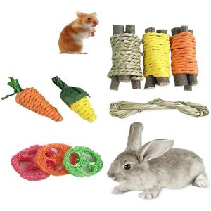 9PCS 작은 애완 동물 장난감 세트, 애완 동물 토끼, 햄스터, 재미있는 장난감, 연삭 용품 색상 랜덤