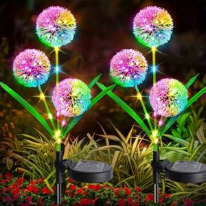 3 LED 태양열 야외 민들레 조명, LED 컬러 Scallion 볼 조명, 잔디 조명, 정원, 파티오, 산책로, 잔디 장식용