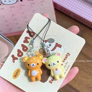 Kawaii Rilakkuma 쉬운 곰 전화 밧줄 체인 열쇠 고리 게으른 곰 인형 열쇠 고리 가방 열쇠 펜던트 선물