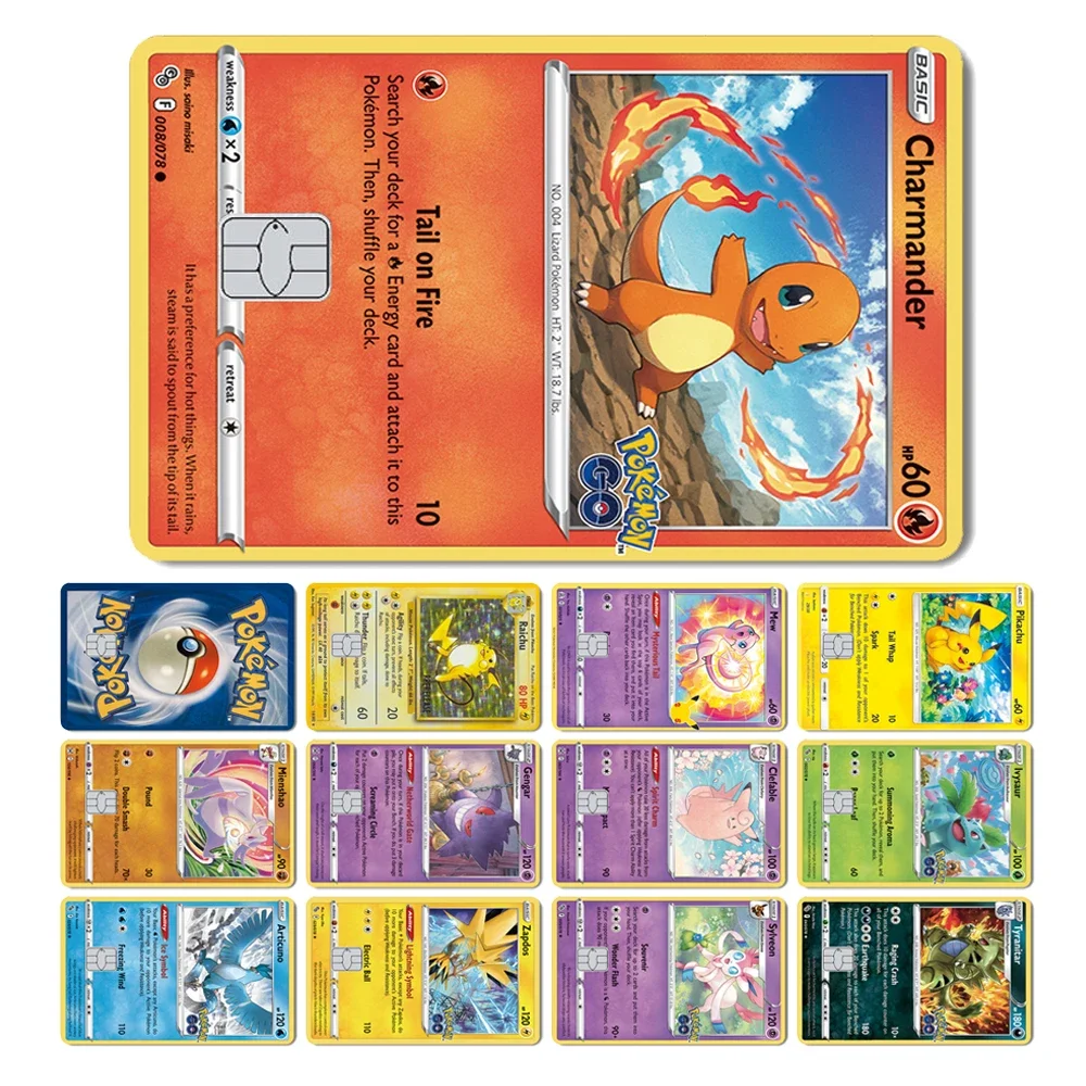 새로운 이상해씨 피카추 Charmander Squirtle Mew Gengar Pokemons PTCG 필름 스킨 커버 스티커 신용 직불 카드