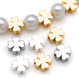 10pcs 18K 진짜 골드 도금 황동 비즈, DIY 팔찌 목걸이 쥬얼리 액세서리 만들기위한 네 잎 클로버 스페이서 비즈