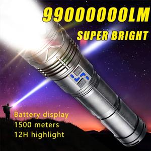 99000000LM 초강력 LED 손전등 100W GT60 장거리 강력 토치 타입-C 충전식 야외 손전등 전력 표시