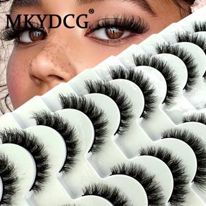 MKYDCG 신제품 10쌍 3D 밍크 속눈썹 인조 밍크 풍성하고 부드러운 속눈썹 풍성하고 두꺼운 가벼운 속눈썹 드라마틱한 인조 속눈썹 메이크업