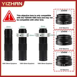 YIZHAN 0.5X 현미경 보조 렌즈 25mm Barlow 렌즈 대물 렌즈 150X C 마운트 줌 렌즈 28/40/50mm 설치 직경 도구