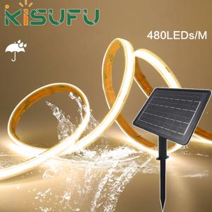 DC 24V 480LED/m 태양 COB LED 스트립 조명 야외 방수 따뜻한 자연 흰색 유연한 접착 테이프 RA90 선형 조명