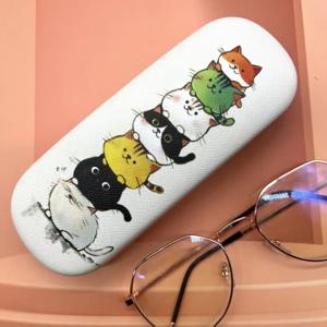 귀여운 둥근 머리 고양이 테마 콘택트 안경 케이스, 세련되고 편리한 처방 선글라스 안경 보관함