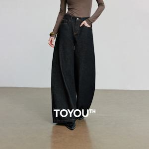 토유스 여성 데님 청바지 2025 가을 신상 루즈핏 커브드 바나나 와이드 레그 팬츠