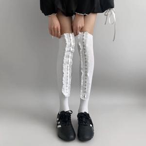 Spice Girls Hollow Lace Y2K Calf Socks 여성 맞춤형 펑크 스타일 무릎 높은 양말 파티 공연 코스프레 레그 워머