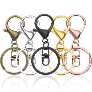 15/30/50/80Pcs 금속 랍스터 클로 걸쇠 키 체인 DIY 공예품 키 체인 끈 만들기위한 플랫 스플릿 링이있는 회전 스프링 후크