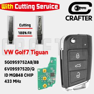 키 크래프터스 5G0959752AB/BB ID48 MQB 434MHz 키리스 고 리모트 자동차 키 VW 골프 7 MK7 티구안 폴로 스코다 HU66/HU162T 키컷팅 호환