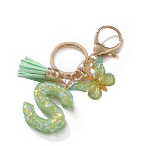 1pc 귀여운 색상 초기 문자 A-Z 수지 녹색 나비 랍스터 열쇠 고리 열쇠 고리 DIY 공예 보석 선물 만들기