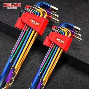 DELIXI ELECTRIC S2 합금 컬러 알렌 렌치, 60-62HRC 경도, 색상 코드화.90 °   벤드, 볼 및 플랫 헤드, 자동차/가구 수리용