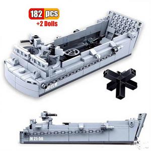 182개 0855 제2차 세계대전 군용 상륙정 전함 블록 세트 해군 보트 브릭 세트 병사 모델 DIY 브릭 장난감 어린이용