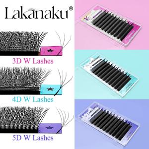 라카나쿠 M/L 컬 YY/3D/4D/5D W 스타일 플라워 래쉬 프리메이드 볼륨 팬 속눈썹 연장 내추럴 소프트 라이트 W 모양 블룸 래쉬