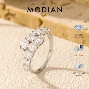 MODIAN D 컬러 모이사나이트 이터니티 밴드 링 925 스털링 실버 럭셔리 기하학적 반지 여성용 웨딩 약혼 고급 주얼리
