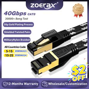 ZoeRax Cat8 이더넷 케이블 40Gbps 2000MHz Cat 8 RJ45 네트워크 랜 패치 코드 라우터 모뎀 인터넷 RJ45 이더넷 케이블