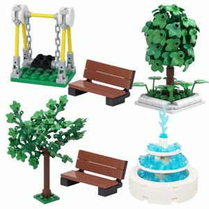 MOC 건축 분수 광장 블록 - 도시 공원 수경 시설 모델, DIY 교육용 건축 장난감