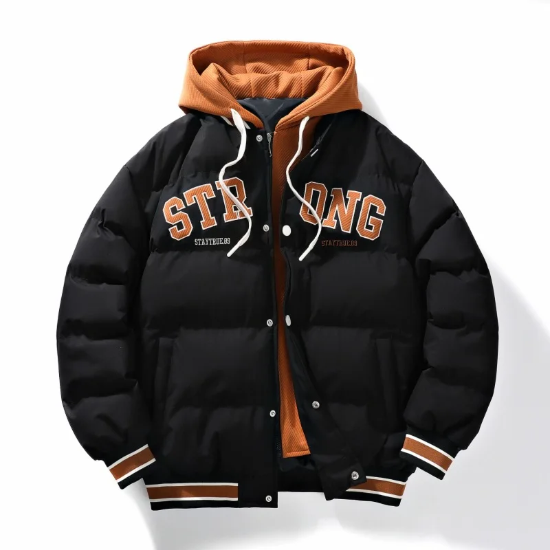 남성용 파카 코튼 패딩 재킷 후드 레터 자수 지퍼 포켓 방한 아우터웨어 남성 코트 스트리트웨어 시크 핫 세일