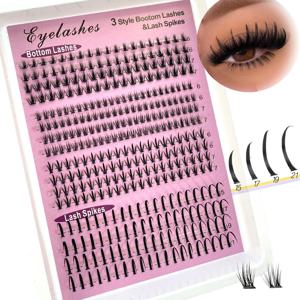 16줄 하단 속눈썹(6-7mm) 및 스파이크(15-21mm) 믹스 DIY 속눈썹 연장, 가늘고 긴 개별 속눈썹 스파이크 클러스터 DIY 속눈썹 도구