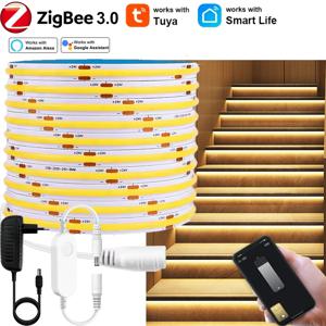 DC24V Zigbee 3.0 COB LED 스트립 2M-10M 한 롤 유연한 테이프 리본 조명 3000K 6000K App Smart for Tuya Smartthings 2MQTT