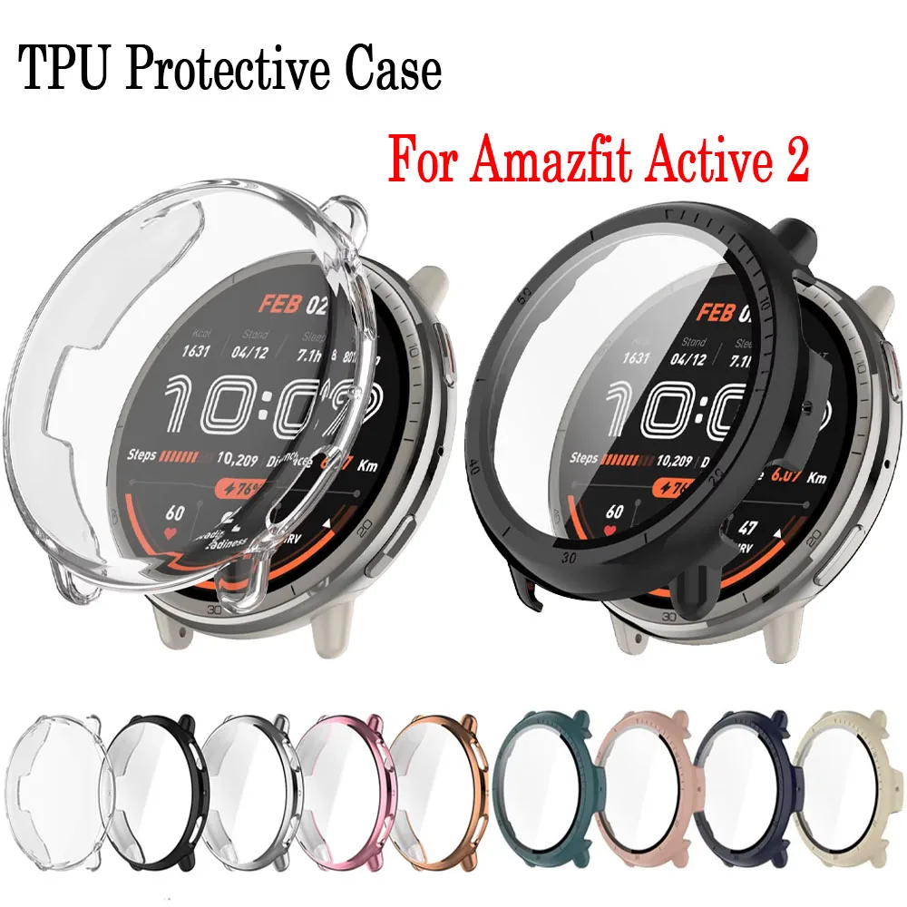 Amazfit Active 2 용 보호 케이스 Amazfit Active 2 액세서리 용 전체 범위 강화 유리 스크린 보호기 범퍼 쉘