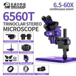 전자 수리 마더보드 PCB 용접 오류 감지 도구용 MECHANIC ROBOT 6560T 6.5-60X 삼안 실체 현미경