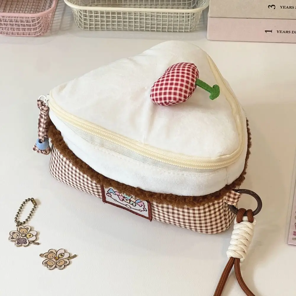 카와이 체리 메이크업 가방 대용량 삼각형 케이크 화장품 파우치 플립 디자인 카메라 가방 여성용