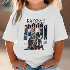 KATSEYE 어린이를위한 프린트 티셔츠 Katseye 패턴이있는 캐주얼 여름 탑 반팔 티셔츠 청소년 소녀 streetwear 패션상의