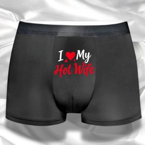 남성용 장난기 가득한 레터 프린트 팬티, 통기성 좋은 속옷, I LOVE My Hot Wife 프린트가 있는 플러스 사이즈 남성용 드로즈