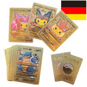 55Pcs 포켓몬 골든 플라스틱 카드 독일어 코스프레 피카추 Charizard DIY 트레이딩 플래시 카드 애니메이션 만화 선물