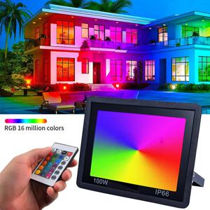 RGB LED 투광등 야외 조명 220V IP66 방수 다색 스포트라이트 램프 조경 조명 30W 50W 100W 리모컨 포함