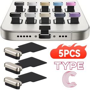 1/5개 메탈 타입-C 먼지 마개 셀프 접착식 USB C 충전 포트 보호기 먼지 마개 아이폰 17 15Pro 안드로이드 메탈 스토퍼