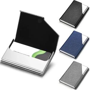 95*63mm 자기 자석이 있는 PU 가죽 스테인레스 스틸 명함 케이스, 남녀 사무실용 ID 명함 케이스