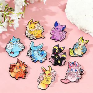 9Pcs 애니메이션 포켓몬 Eevee 브로치 배지 Eeveelutions 귀여운 만화 Flareon Jolteon Espeon Leafeon 에나멜 옷깃 핀 가방 선물용