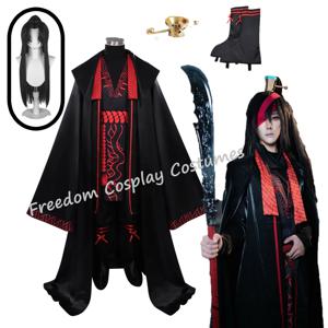 애니메이션 게임 림버스 컴퍼니 지아 치우 코스프레 의상 가발 블랙 한푸 망토 코트 바지 세트 남녀 할로윈 파티 공연복