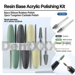 8개 레진 베이스 아크릴 연마 키트 6개 실리콘 고무 + 2개 텅스텐 카바이드 연마 헤드 2.35mm 샹크 (공예용)