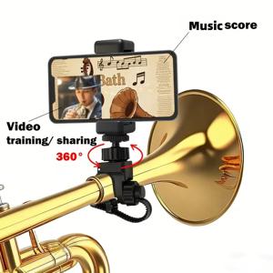 조절 가능한 360도 °   트럼펫/플루겔혼/색소폰용 회전 스탠드, 휴대폰 홀더 포함 - 악보, 온라인 악기 연습용